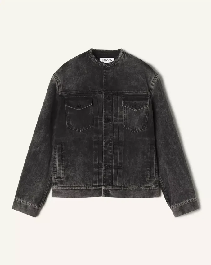 Jacheta din denim spălat, croială largă Jacheta din denim spălat, croială largă