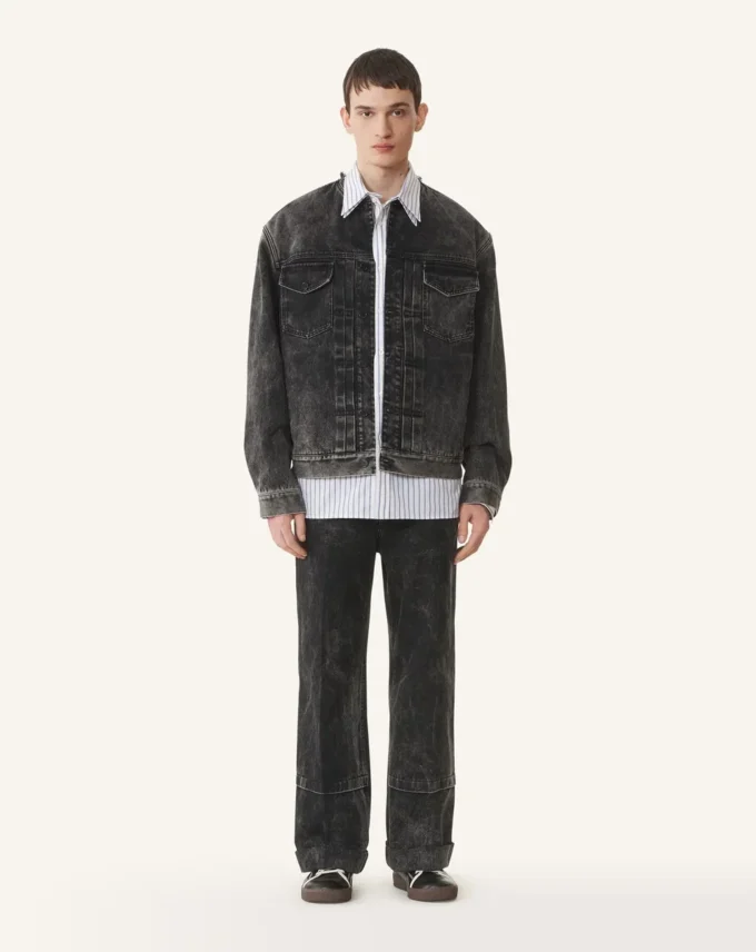 Jacheta din denim spălat, croială largă Jacheta din denim spălat, croială largă