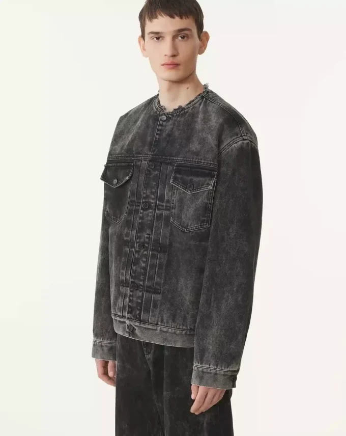 Jacheta din denim spălat, croială largă Jacheta din denim spălat, croială largă