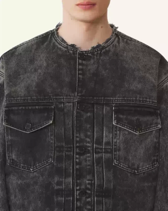 Jacheta din denim spălat, croială largă Jacheta din denim spălat, croială largă