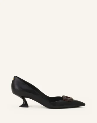 Pantofi cu toc din piele Midnight Step cu cataramă