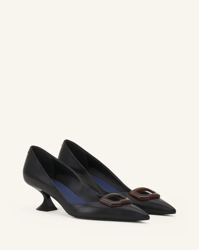 Pantofi cu toc din piele Midnight Step cu cataramă