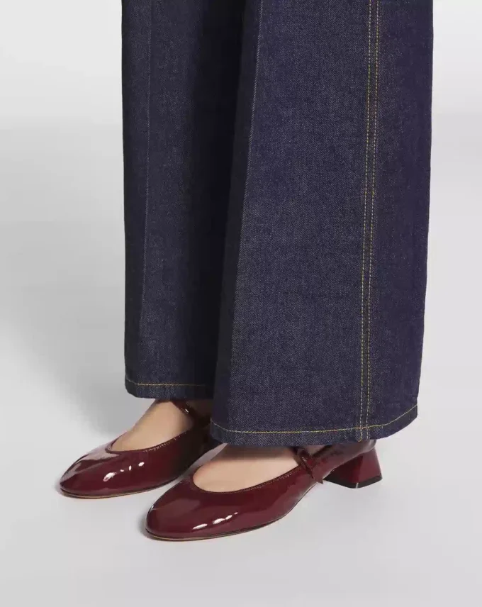 Pantofi cu toc Mary Jane din piele lucioasă Pantofi cu toc Mary Jane din piele lucioasă