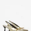 Pantofi cu toc înalt și baretă în spate Lanvin Bow din piele metalizată crăpată Pantofi cu toc înalt și baretă în spate Lanvin Bow din piele metalizată crăpată