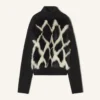 Pulover cu guler înalt din lână și piele intarsia Pulover cu guler înalt din lână și piele intarsia