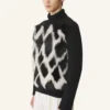 Pulover cu guler înalt din lână și piele intarsia Pulover cu guler înalt din lână și piele intarsia