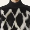 Pulover cu guler înalt din lână și piele intarsia Pulover cu guler înalt din lână și piele intarsia