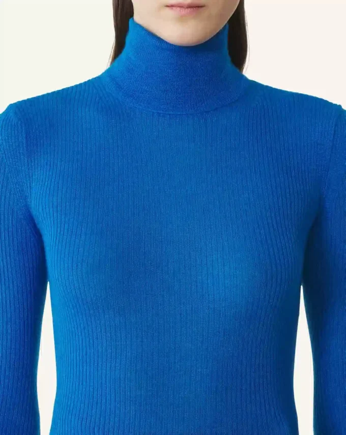 Pulover cu guler înalt din lână merino și mătase Pulover cu guler înalt din lână merino și mătase