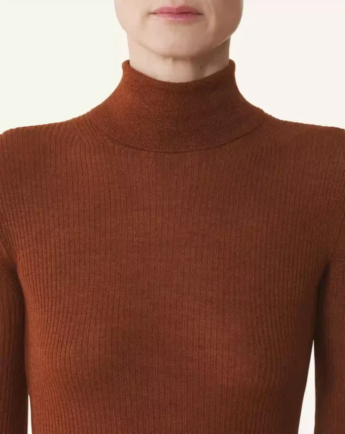 Pulover cu guler înalt din lână merino și mătase Pulover cu guler înalt din lână merino și mătase