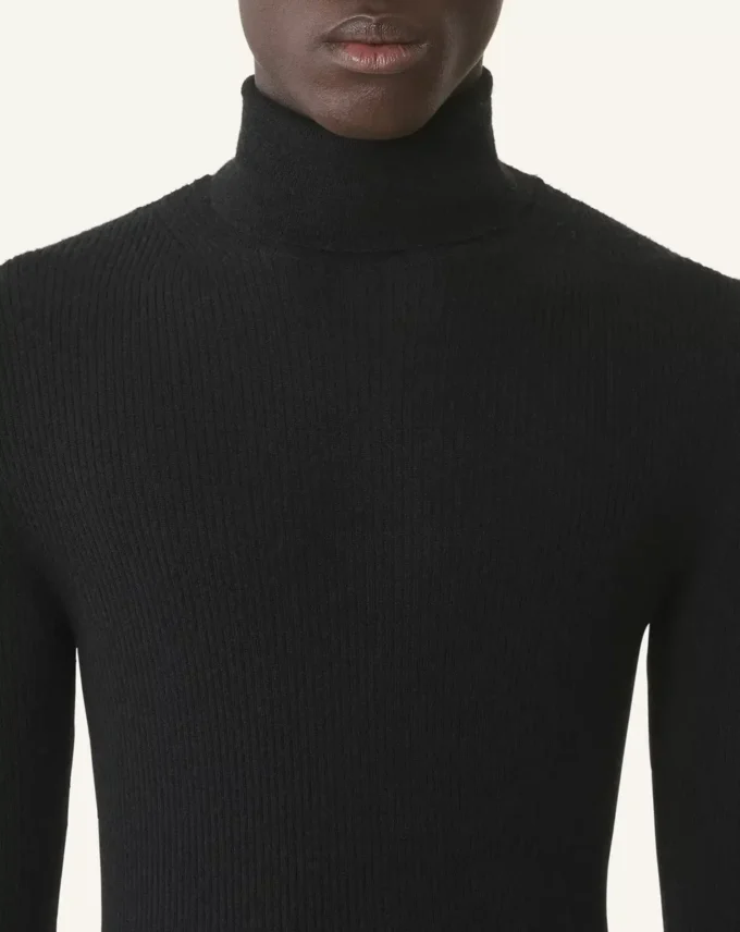Pulover cu guler înalt din lână merino și mătase Pulover cu guler înalt din lână merino și mătase