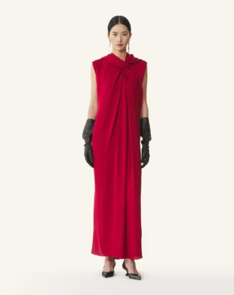 Rochie lungă cu nod din satin