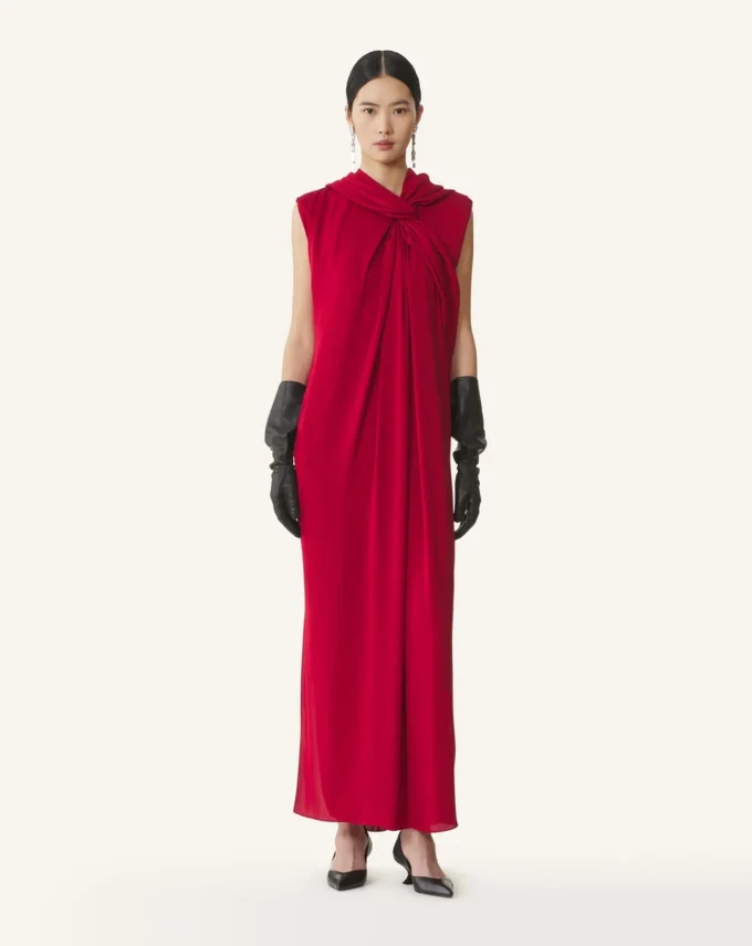 Rochie lungă cu nod din satin