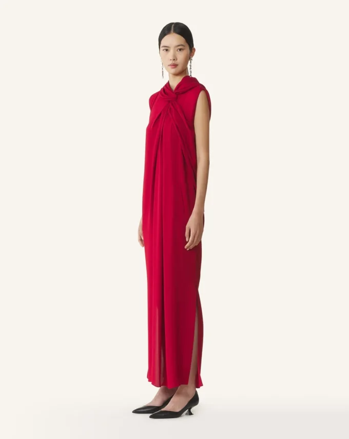 Rochie lungă cu nod din satin