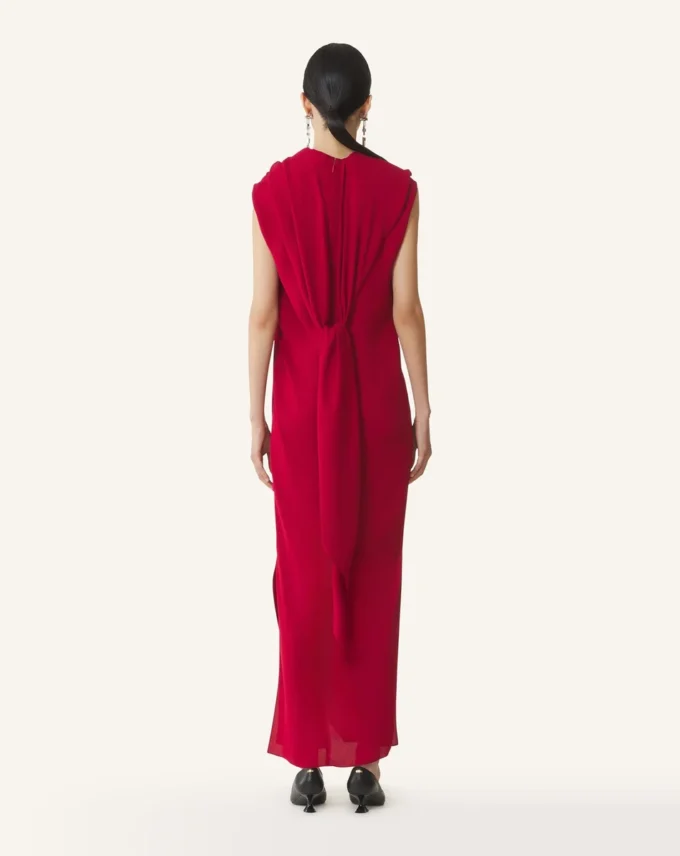 Rochie lungă cu nod din satin