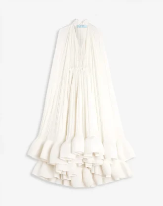 Rochie lungă cu volane din charmeuse