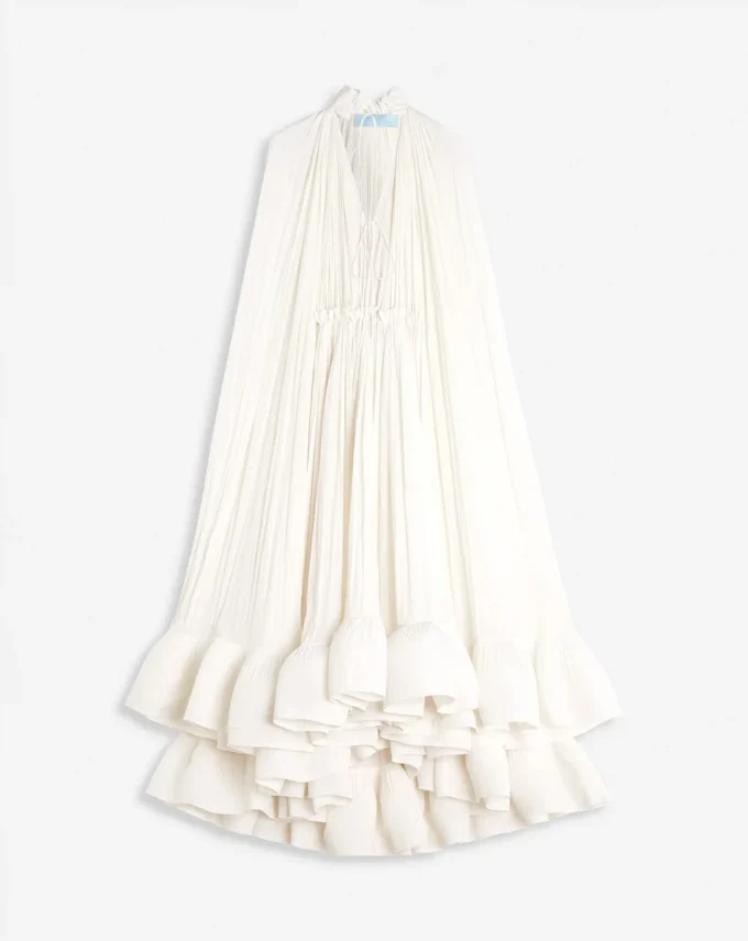Rochie lungă cu volane din charmeuse