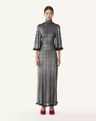 Rochie midi din viscoză metalizată