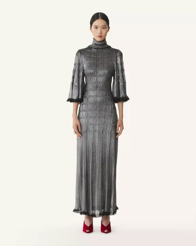 Rochie midi din viscoză metalizată