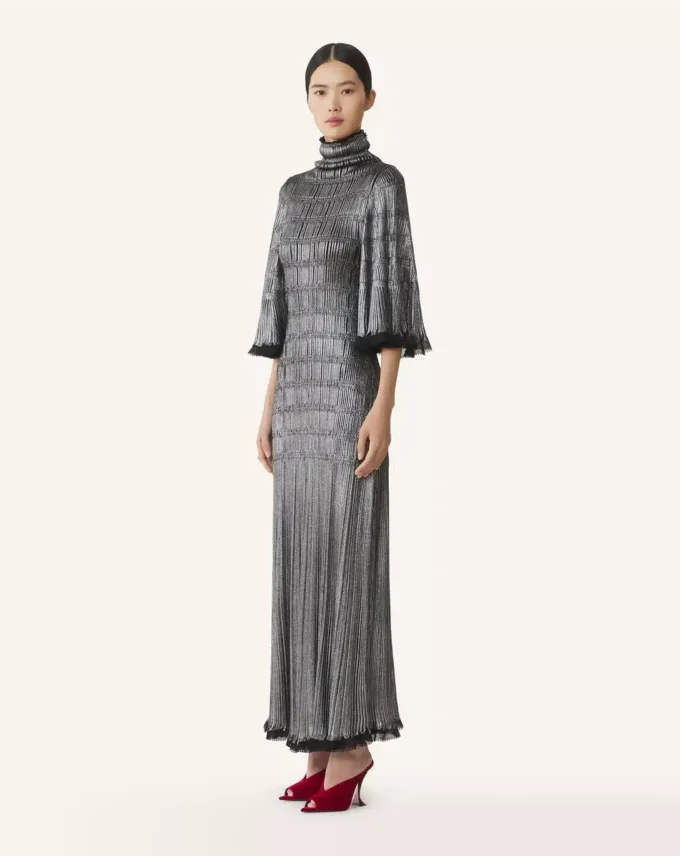 Rochie midi din viscoză metalizată