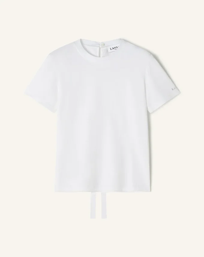 Tricou din bumbac cu detaliu panglică Tricou din bumbac cu detaliu panglică