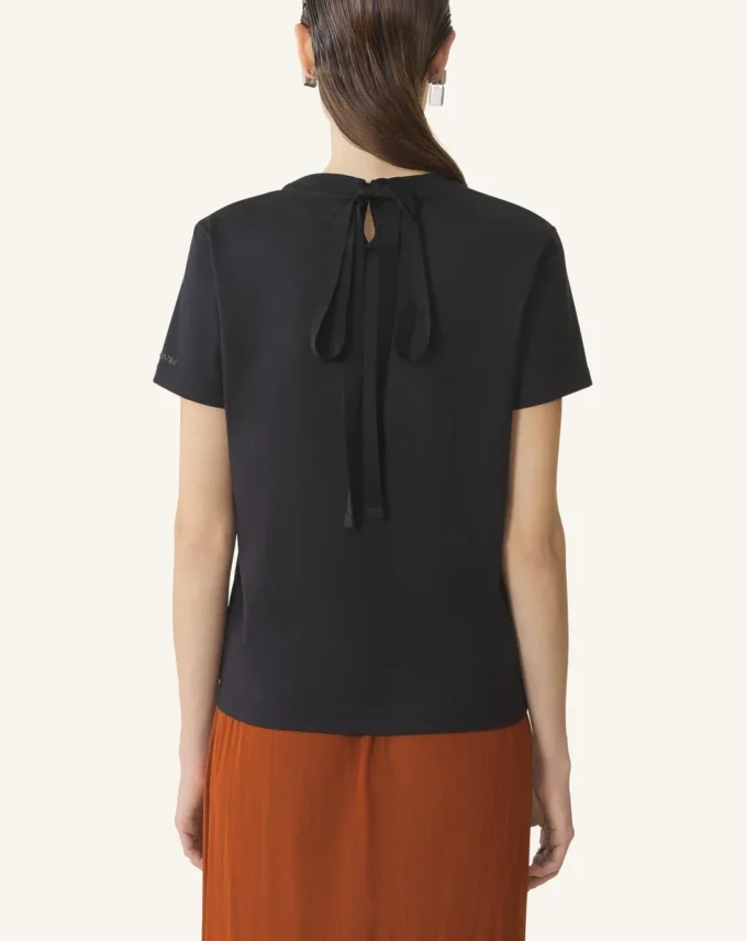 Tricou din bumbac cu detaliu panglică Tricou din bumbac cu detaliu panglică